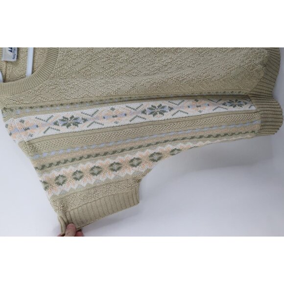 Vintage 90s Streetwear Womens Large Flower Fair Isle Knit Short Sleeve Sweater - Picture 5 of 10